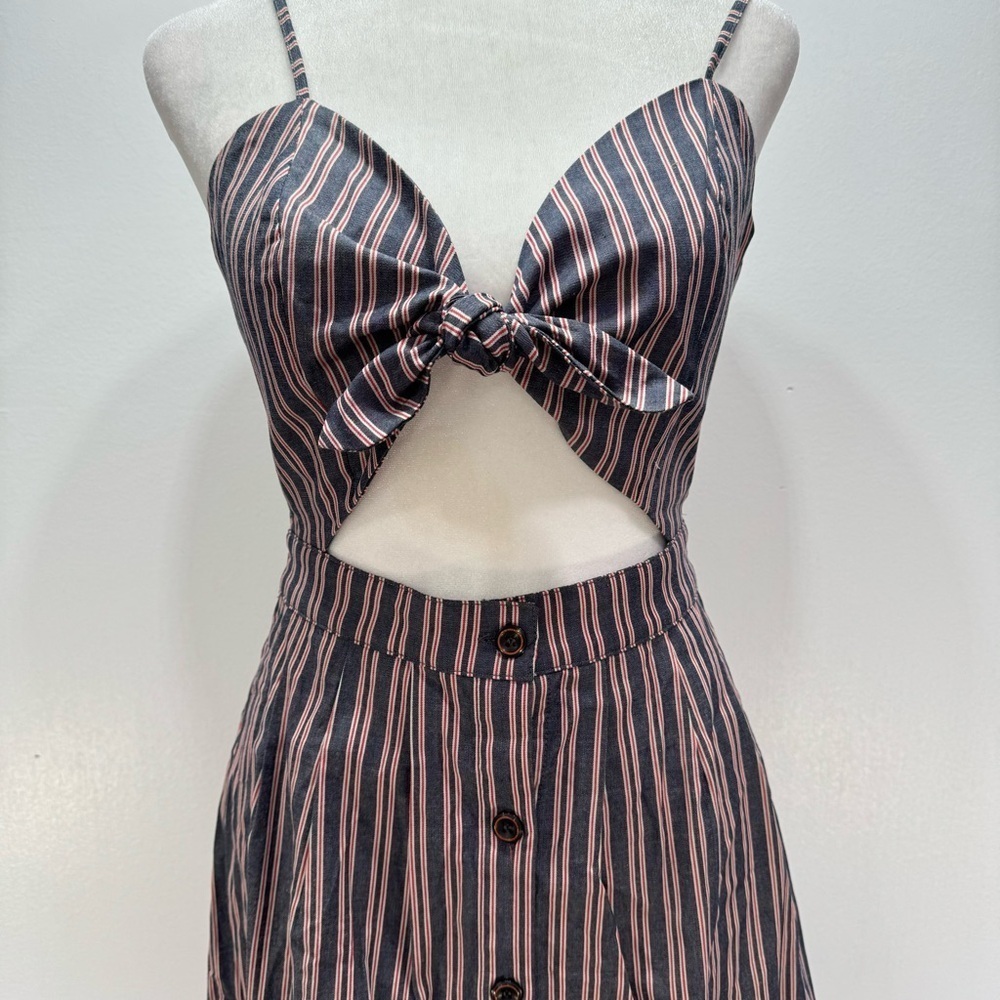 Navy Blue Striped Bare Midriff Coquette Girl Midi Dress by Mo Vint New York - Picture 5 of 11